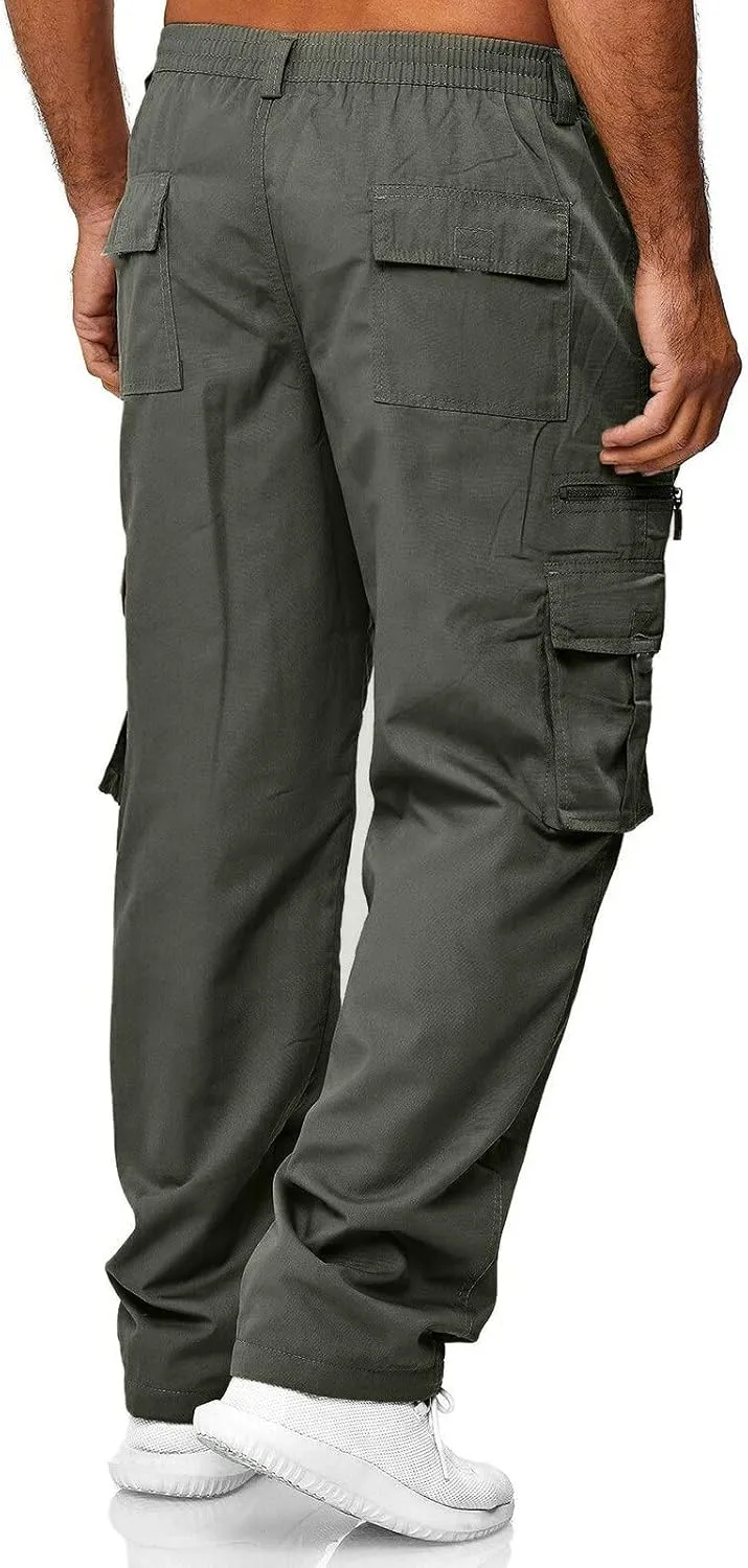 Men's Cargo Jogger Sweatpants Hat Multi Woven Pocket Foot Rope Solid Pants Street Cargo Men's Cargo Pants with
