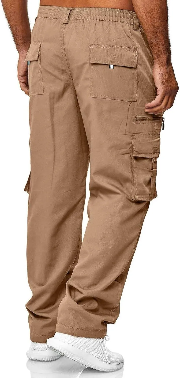 Men's Cargo Jogger Sweatpants Hat Multi Woven Pocket Foot Rope Solid Pants Street Cargo Men's Cargo Pants with