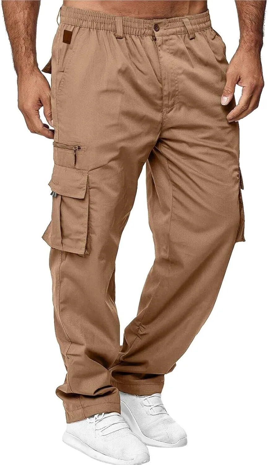 Men's Cargo Jogger Sweatpants Hat Multi Woven Pocket Foot Rope Solid Pants Street Cargo Men's Cargo Pants with