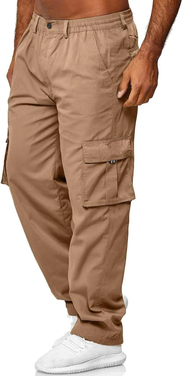 Men's Cargo Jogger Sweatpants Hat Multi Woven Pocket Foot Rope Solid Pants Street Cargo Men's Cargo Pants with