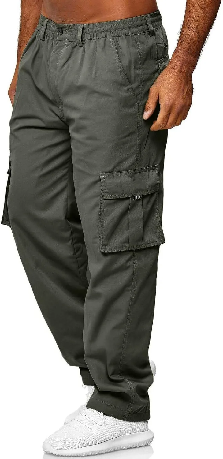 Men's Cargo Jogger Sweatpants Hat Multi Woven Pocket Foot Rope Solid Pants Street Cargo Men's Cargo Pants with