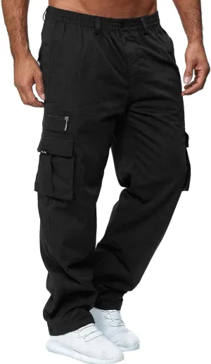 Men's Cargo Jogger Sweatpants Hat Multi Woven Pocket Foot Rope Solid Pants Street Cargo Men's Cargo Pants with
