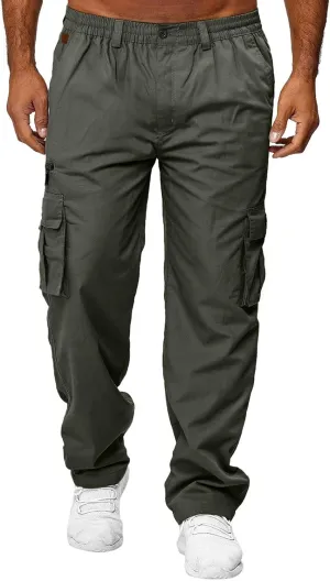 Men's Cargo Jogger Sweatpants Hat Multi Woven Pocket Foot Rope Solid Pants Street Cargo Men's Cargo Pants with