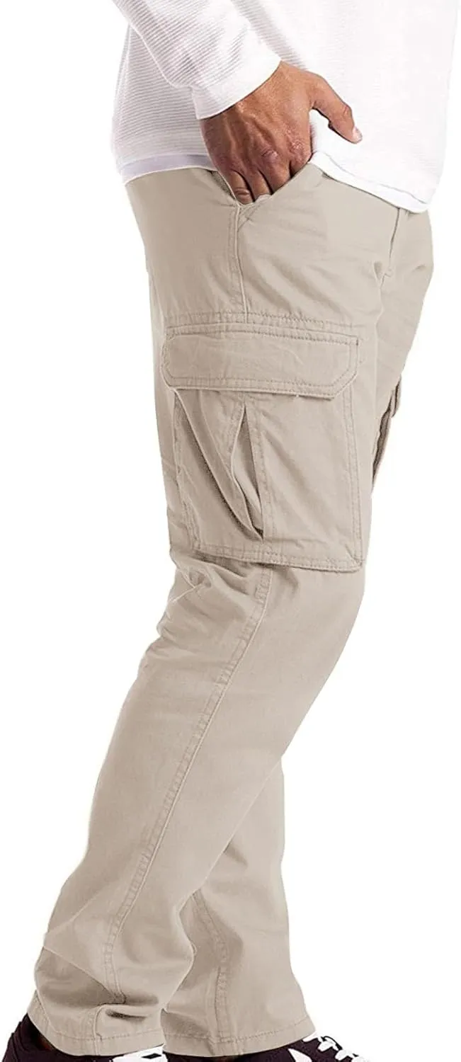 Men’s Cargo Pants Plain Drawstring Elastic Waist Summer Work Pants Casual Plain Sport Trousers with Multi Pockets