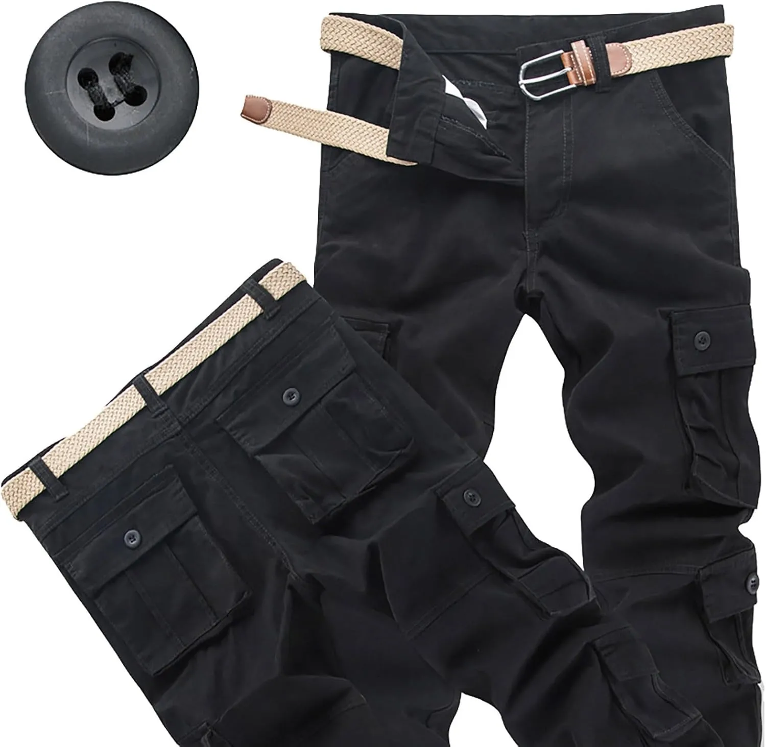 Mens Casual Cargo Joggers Pants Elastic Waist Drawstring Stretch Relaxed Fit Work Pants Tapered Sweatpants