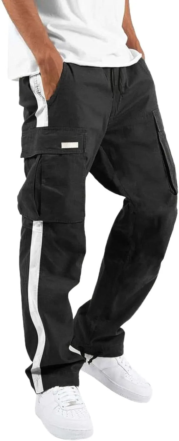 Mens Casual Cargo Joggers Pants Elastic Waist Drawstring Stretch Relaxed Fit Work Pants Tapered Sweatpants