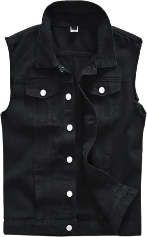 Men's Casual Denim Vest Sleeveless Button Down Cargo Jean Vest Slim fit Distressed Motorcycle Denim Vest
