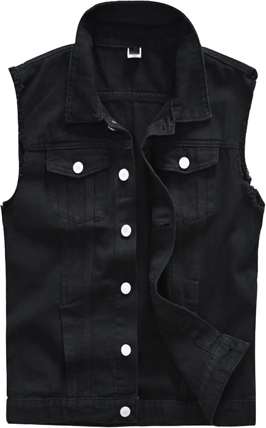 Men's Casual Denim Vest Sleeveless Button Down Cargo Jean Vest Slim fit Distressed Motorcycle Denim Vest