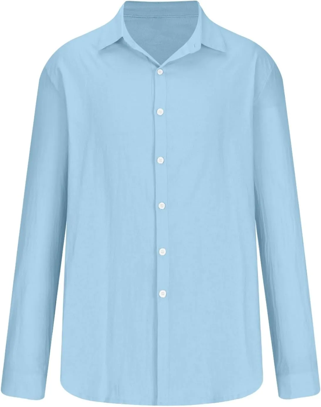 Men's Cotton Linen Long Sleeve Shirt V Neck Casual Button Down Blouse Solid Color Loose Tops Comfy Lightweight Tee