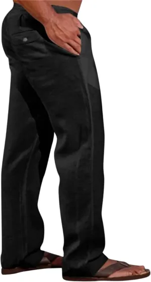 Men's Cotton Linen Pants Solid Color Baggy Trousers Drawstring Stretchy Pants Straight Leg Yoga Trousers for Vacation