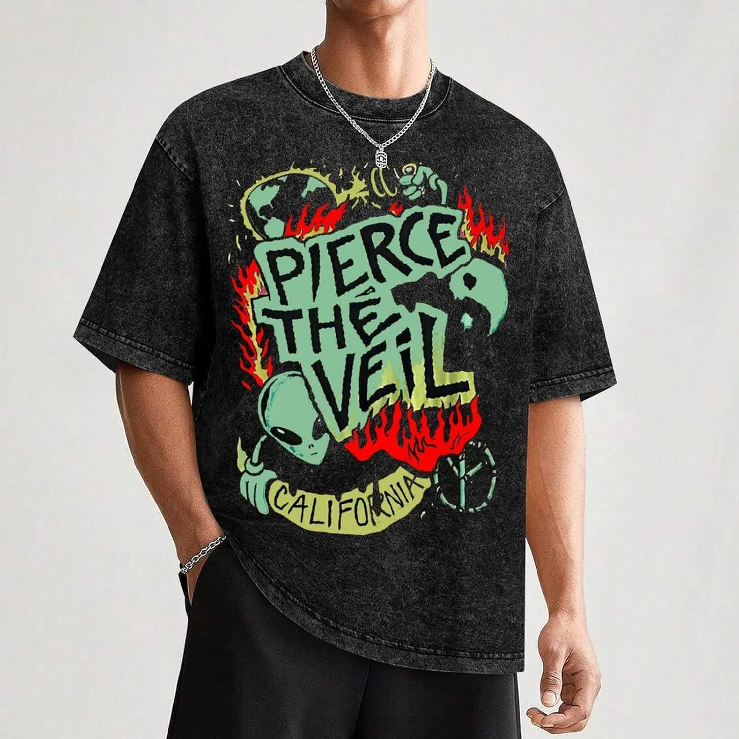 Men's Crew Cotton Neck Short Shirts Sleeved Hip-Hop Graphics Tee Street Retro Classic Casual Loose T-Shirt