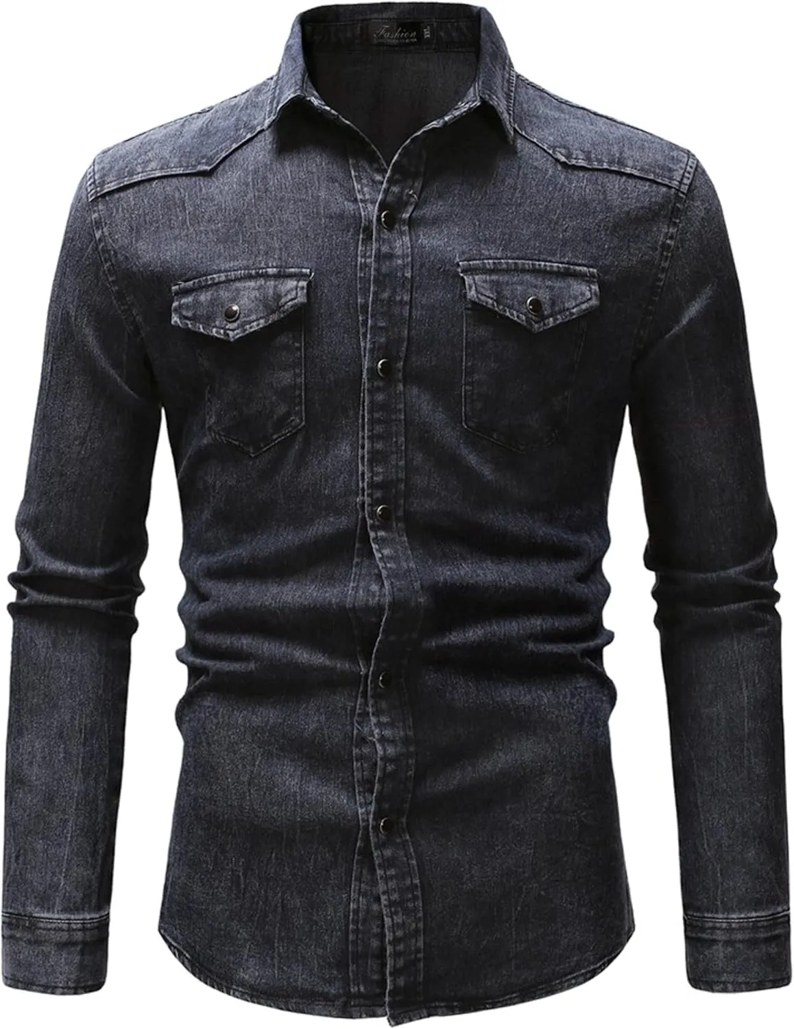 Men's Denim Shirt Casual Slim Fit Button Down Long Sleeve Washed Denim Shirt