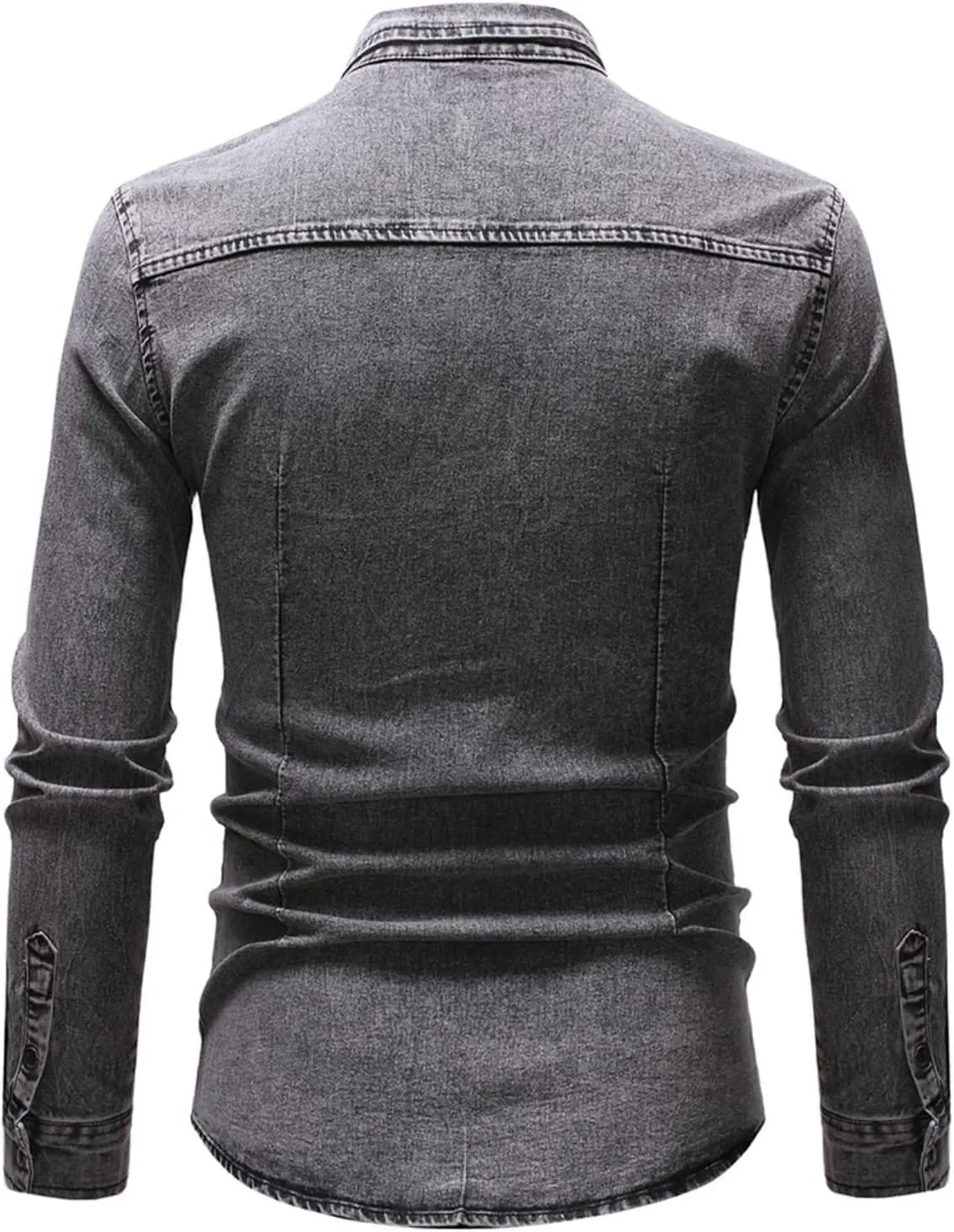 Men's Denim Shirt Casual Slim Fit Button Down Long Sleeve Washed Denim Shirt