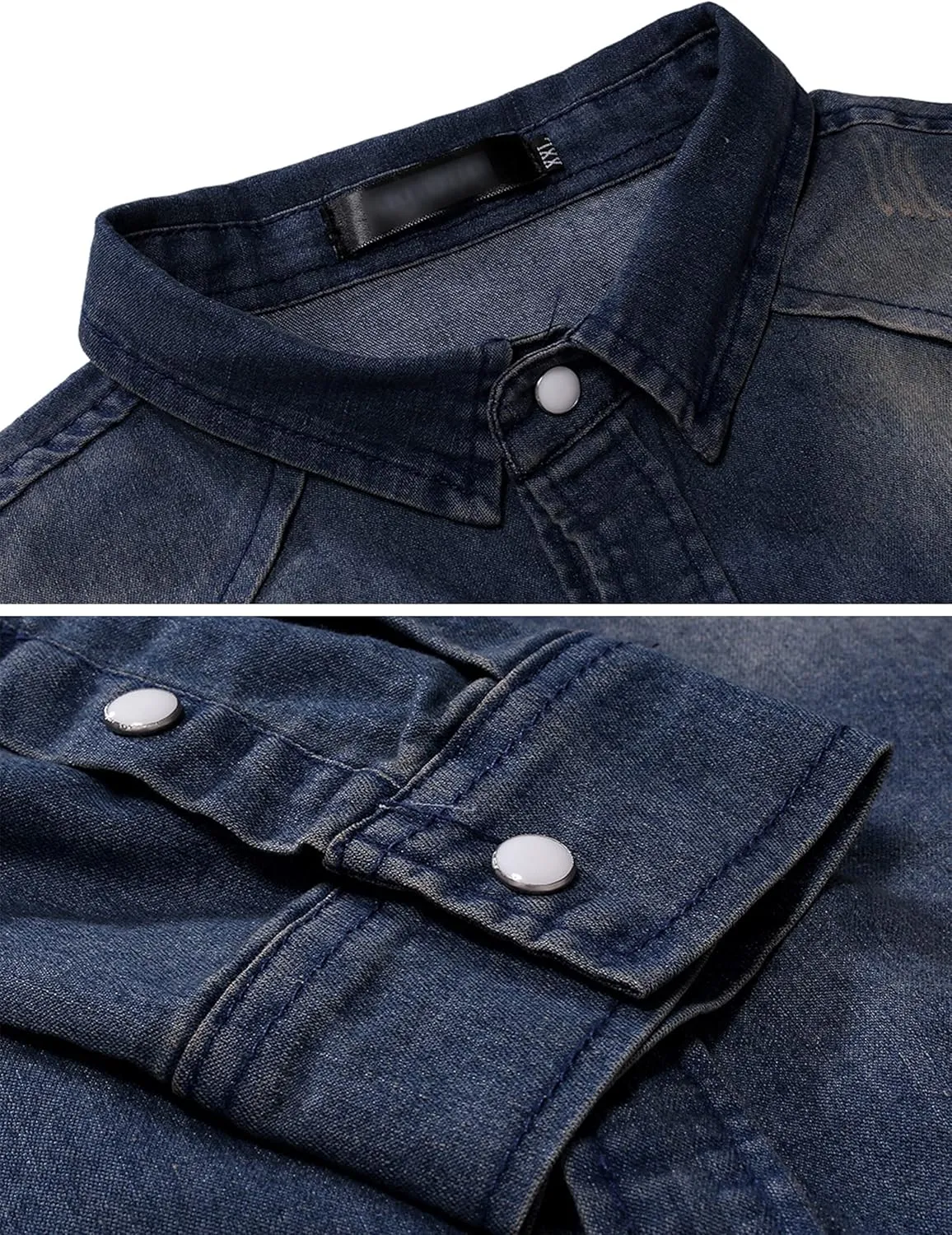 Men's Denim Shirt Casual Slim Fit Button Down Long Sleeve Washed Denim Shirt