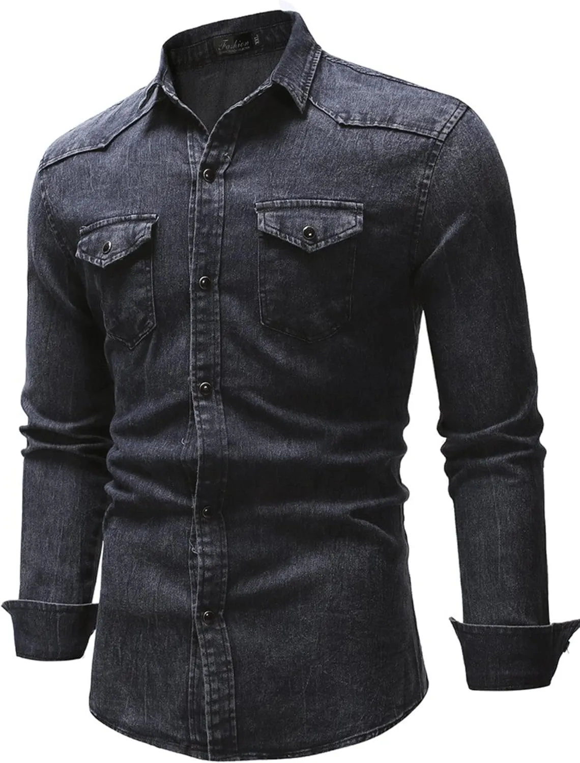 Men's Denim Shirt Casual Slim Fit Button Down Long Sleeve Washed Denim Shirt