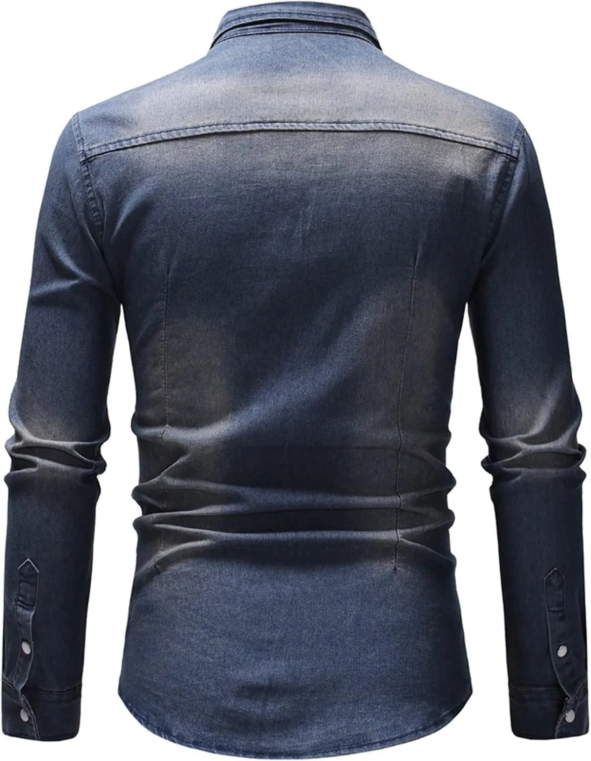 Men's Denim Shirt Casual Slim Fit Button Down Long Sleeve Washed Denim Shirt