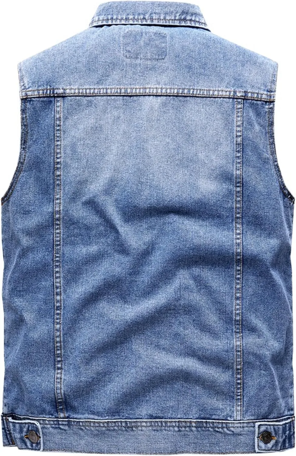 Mens Distressed Denim Vest Sleeveless Button Down Jean Vest with Pockets Slim Fit Motorcycle Jean Vest Jacket