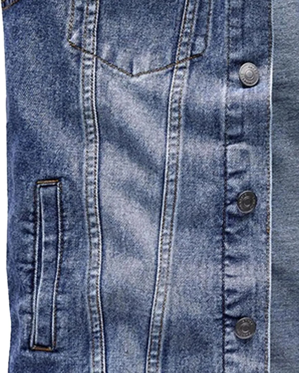 Mens Distressed Denim Vest Sleeveless Button Down Jean Vest with Pockets Slim Fit Motorcycle Jean Vest Jacket