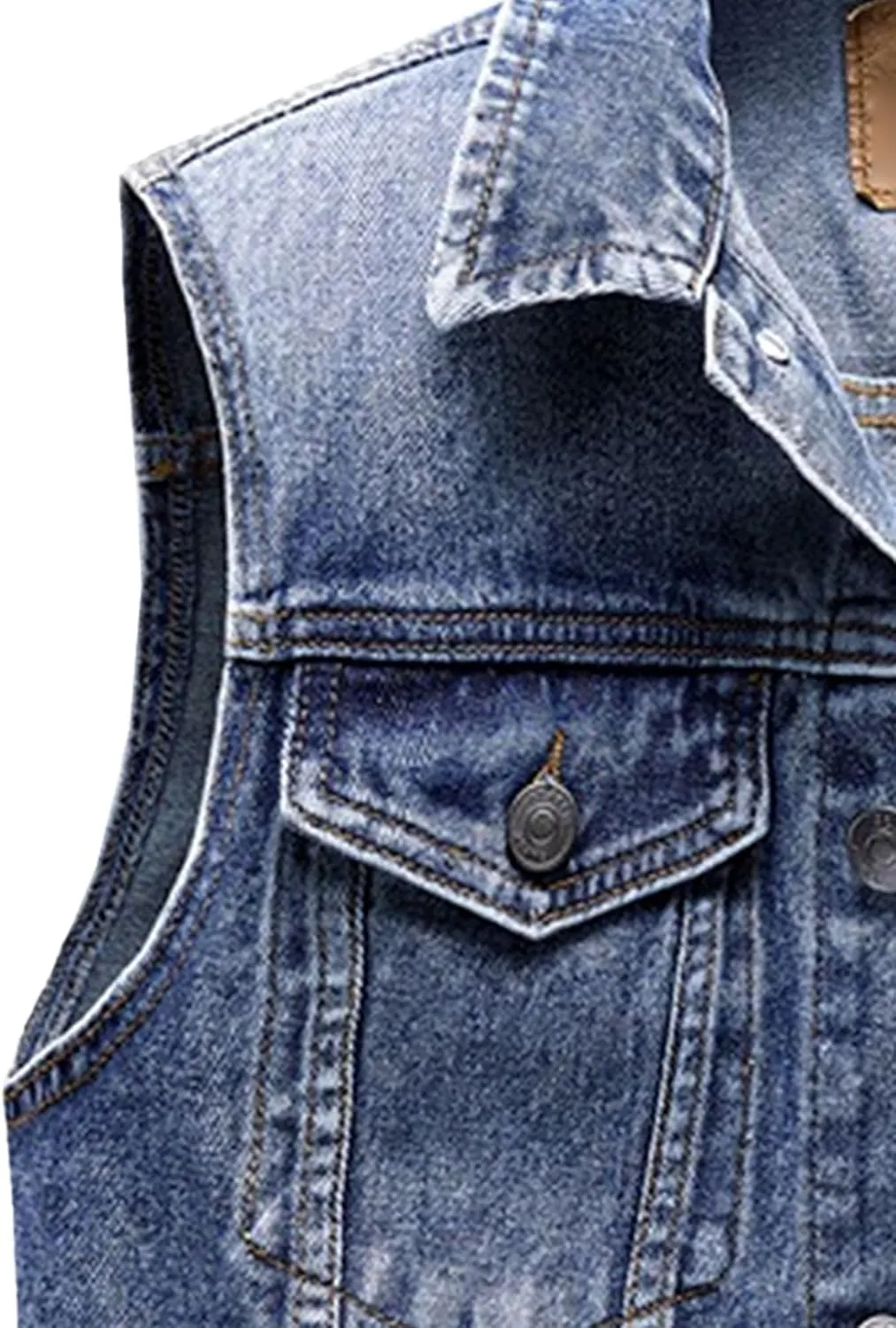 Mens Distressed Denim Vest Sleeveless Button Down Jean Vest with Pockets Slim Fit Motorcycle Jean Vest Jacket