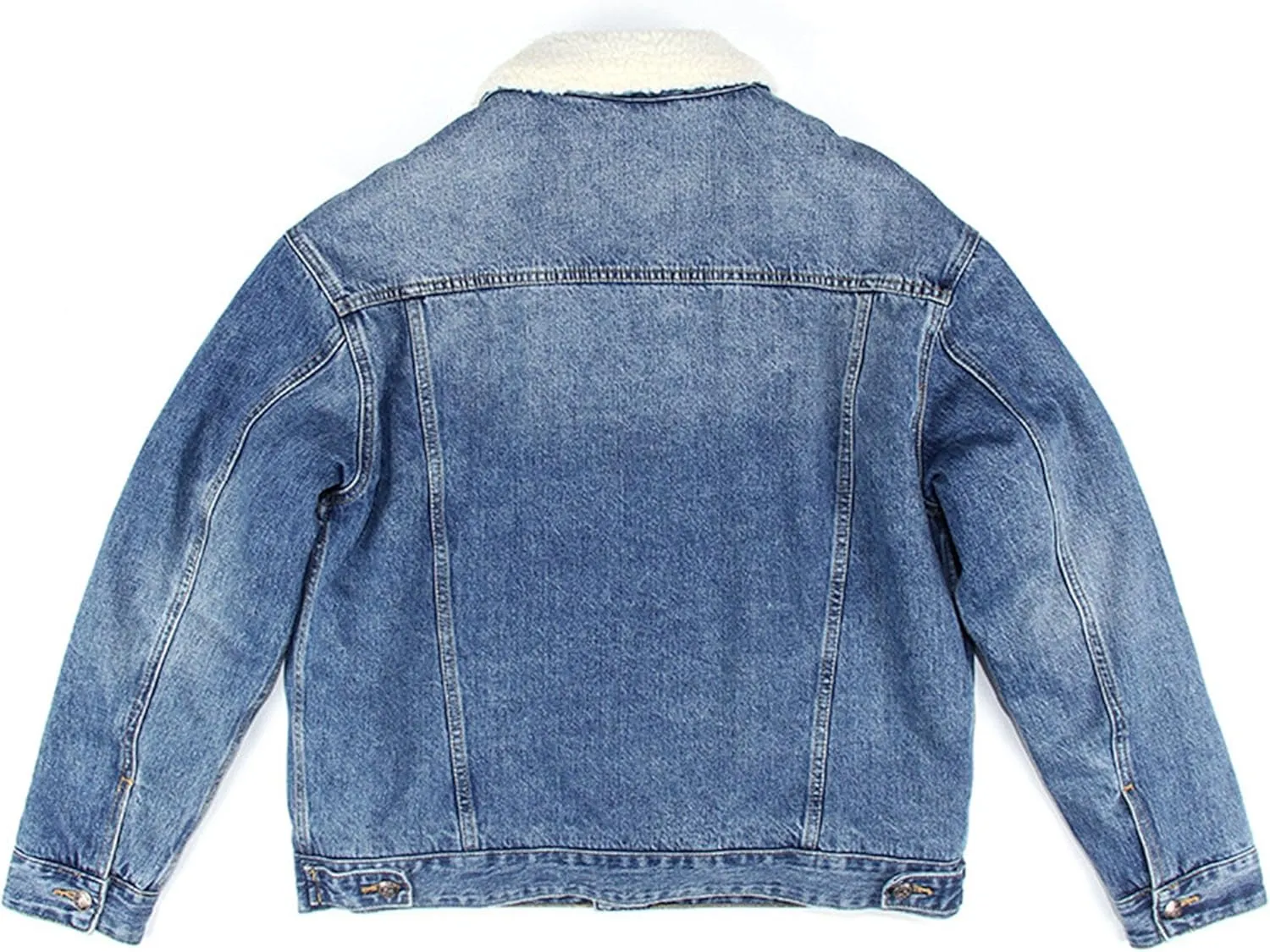 Men's Fleece Jean Jacket Fur Collar Sherpa Lined Warm Winter Denim Jacket Button Down Casual Jeans Coats Outwear