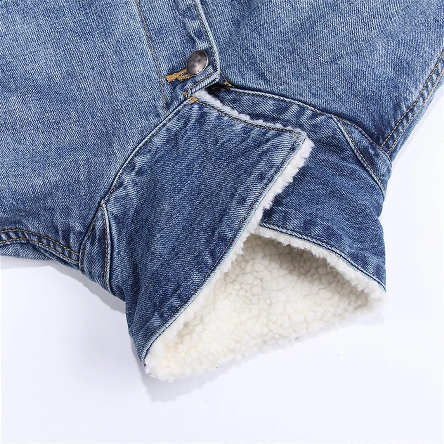 Men's Fleece Jean Jacket Fur Collar Sherpa Lined Warm Winter Denim Jacket Button Down Casual Jeans Coats Outwear