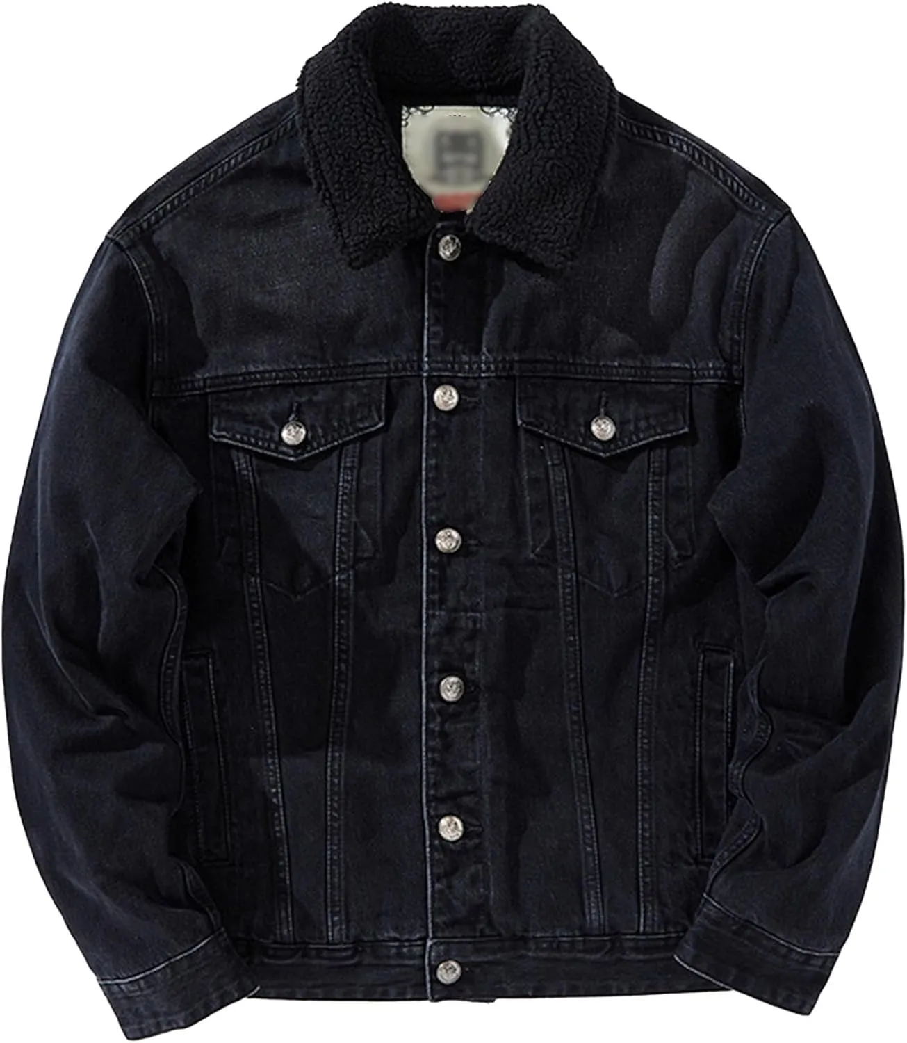 Men's Fleece Jean Jacket Fur Collar Sherpa Lined Warm Winter Denim Jacket Button Down Casual Jeans Coats Outwear
