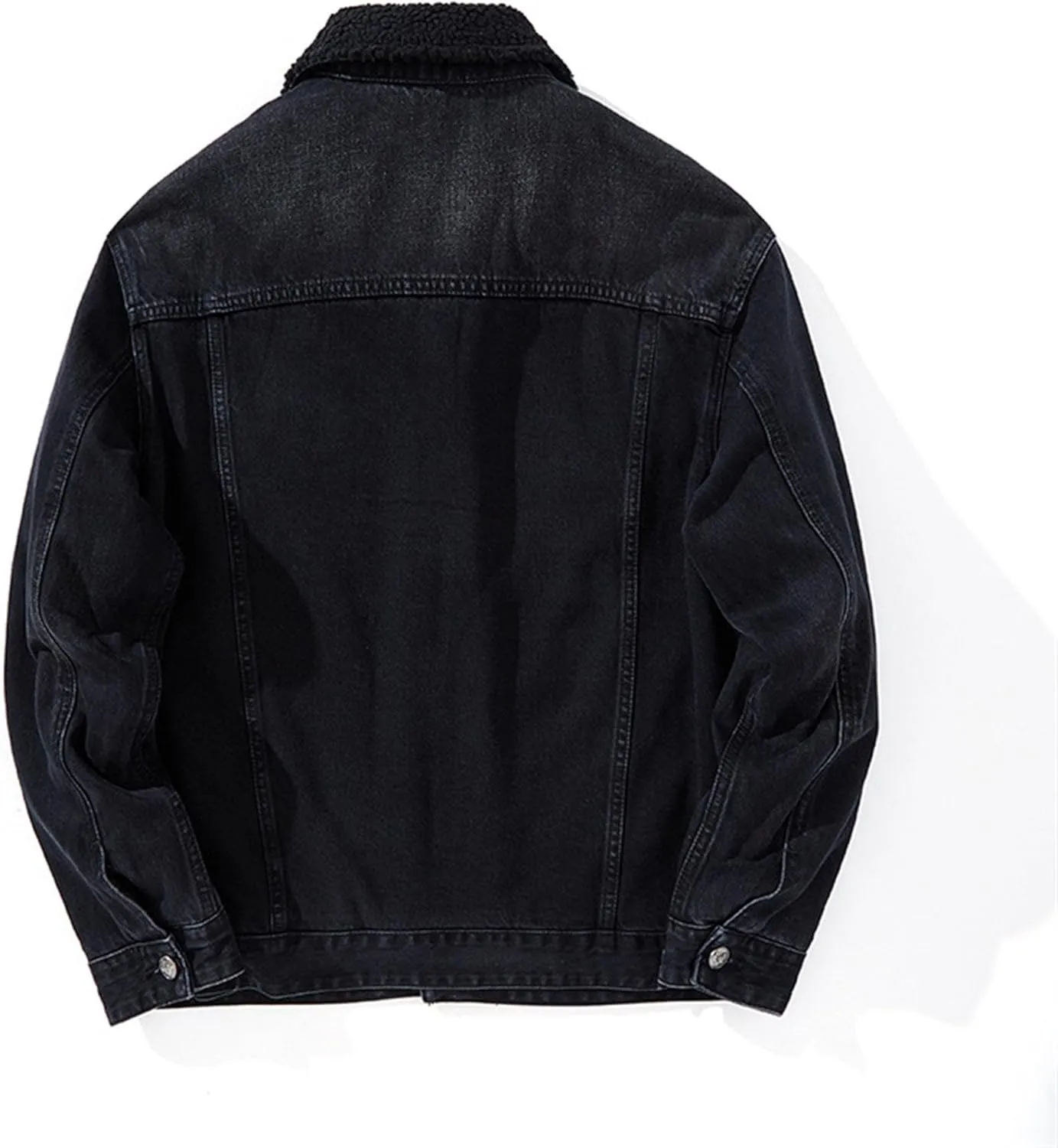 Men's Fleece Jean Jacket Fur Collar Sherpa Lined Warm Winter Denim Jacket Button Down Casual Jeans Coats Outwear