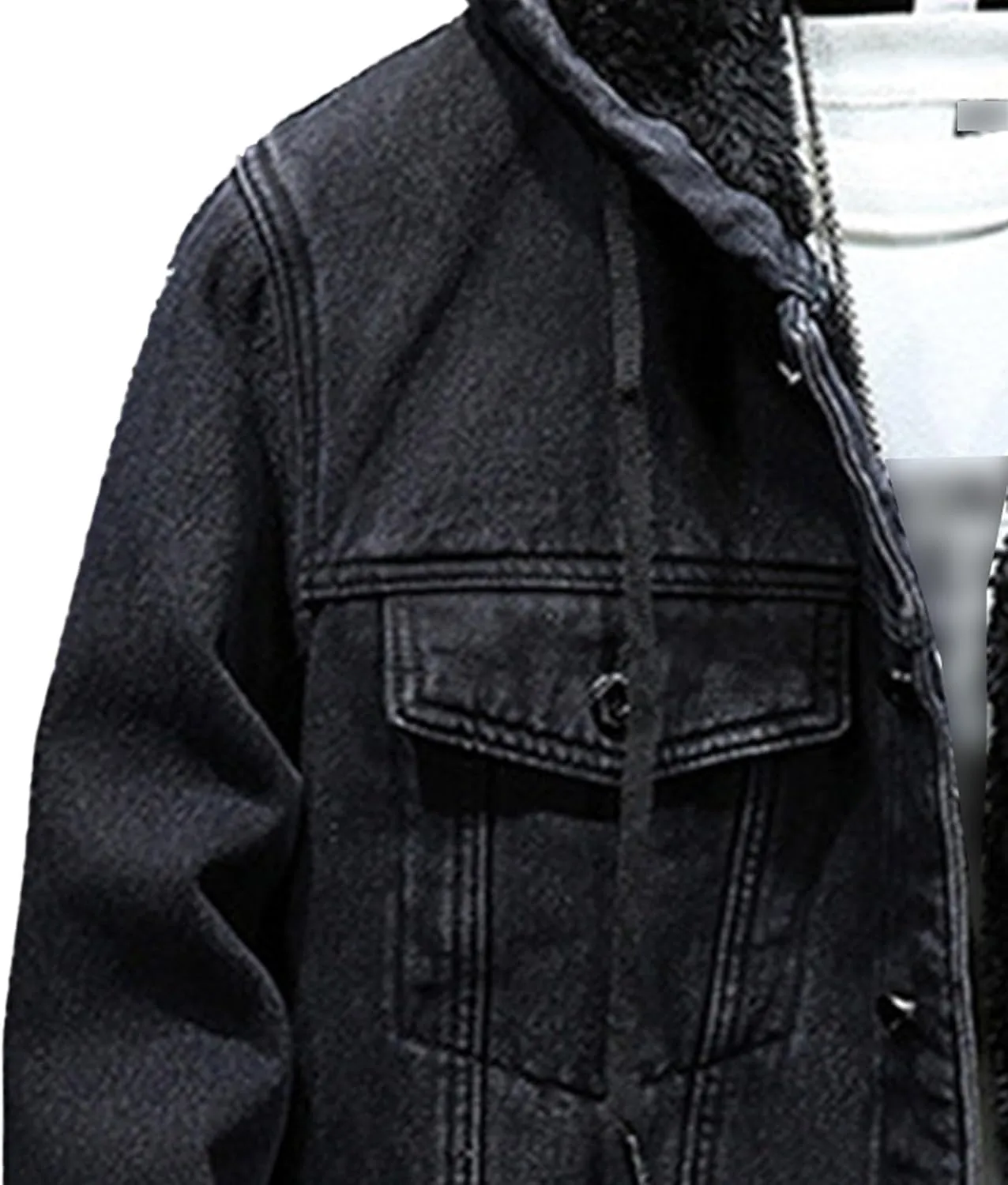 Men's Fleece Lined Denim Hoodie Jacket Casual Long Sleeve Button Down Trucker Coat Warm Winter Hooded Jackets