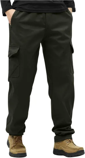 Men's Hiking Pants Fleece Lined Winter Military Work Cargo Pants Oversized Men Thermal Outdoor Tactical Training Warm