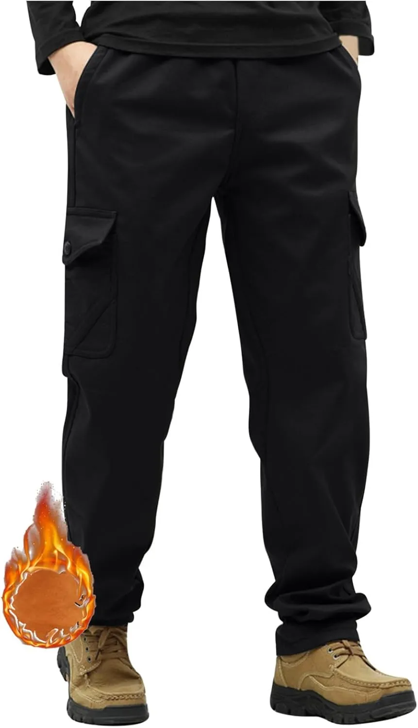 Men's Hiking Pants Fleece Lined Winter Military Work Cargo Pants Oversized Men Thermal Outdoor Tactical Training Warm