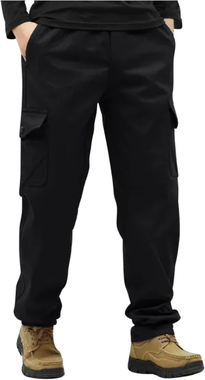 Men's Hiking Pants Fleece Lined Winter Military Work Cargo Pants Oversized Men Thermal Outdoor Tactical Training Warm
