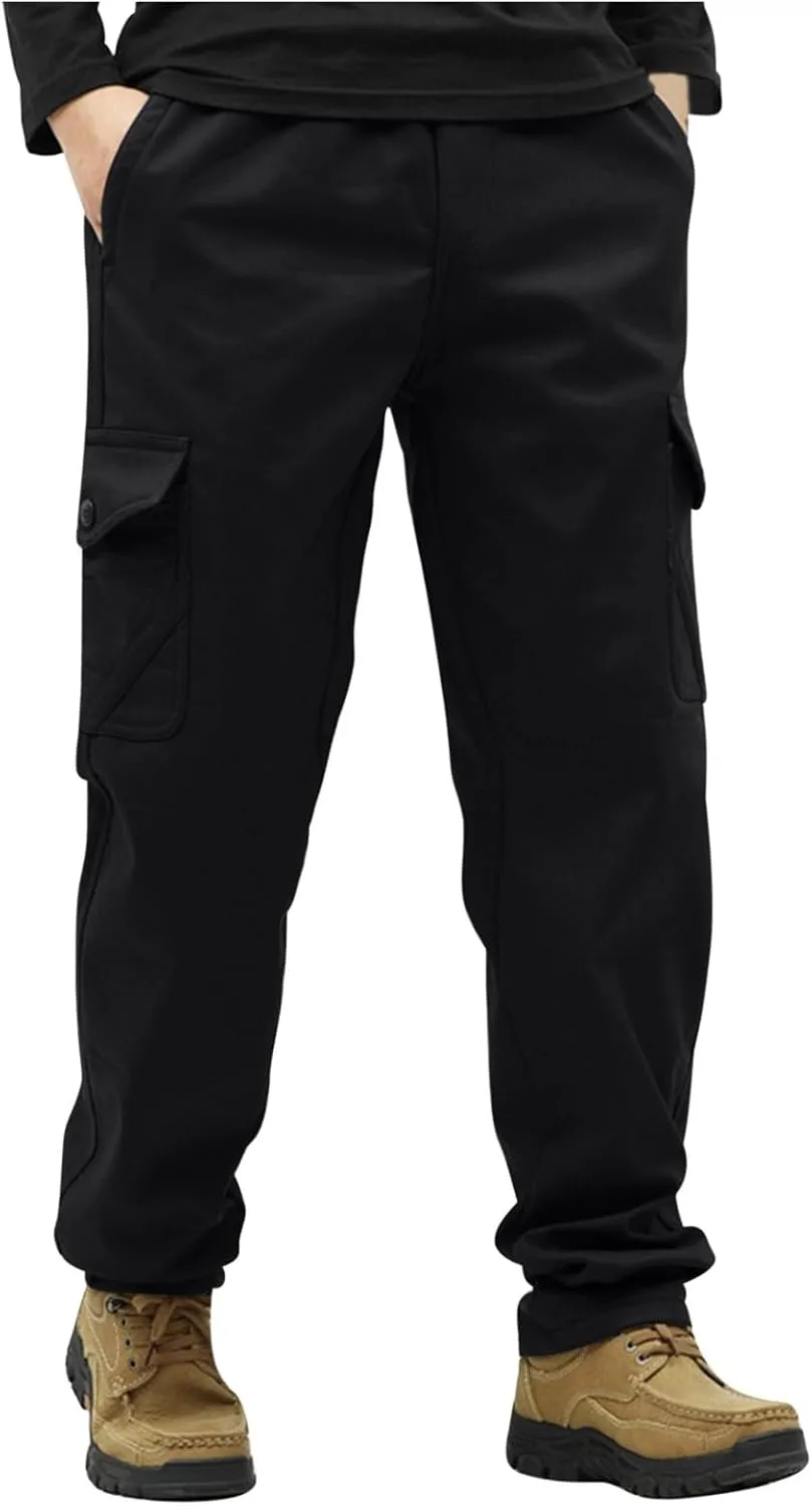 Men's Hiking Pants Fleece Lined Winter Military Work Cargo Pants Oversized Men Thermal Outdoor Tactical Training Warm