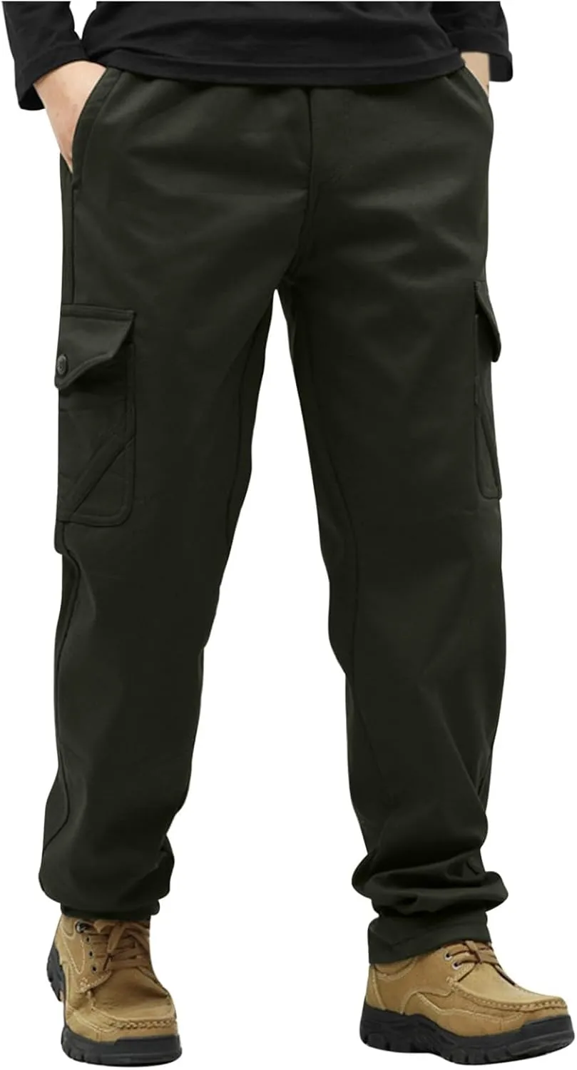 Men's Hiking Pants Fleece Lined Winter Military Work Cargo Pants Oversized Men Thermal Outdoor Tactical Training Warm