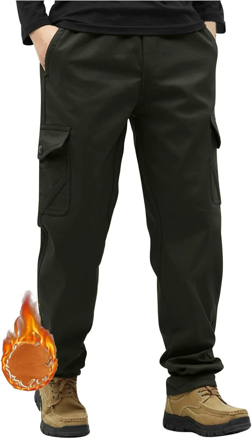 Men's Hiking Pants Fleece Lined Winter Military Work Cargo Pants Oversized Men Thermal Outdoor Tactical Training Warm