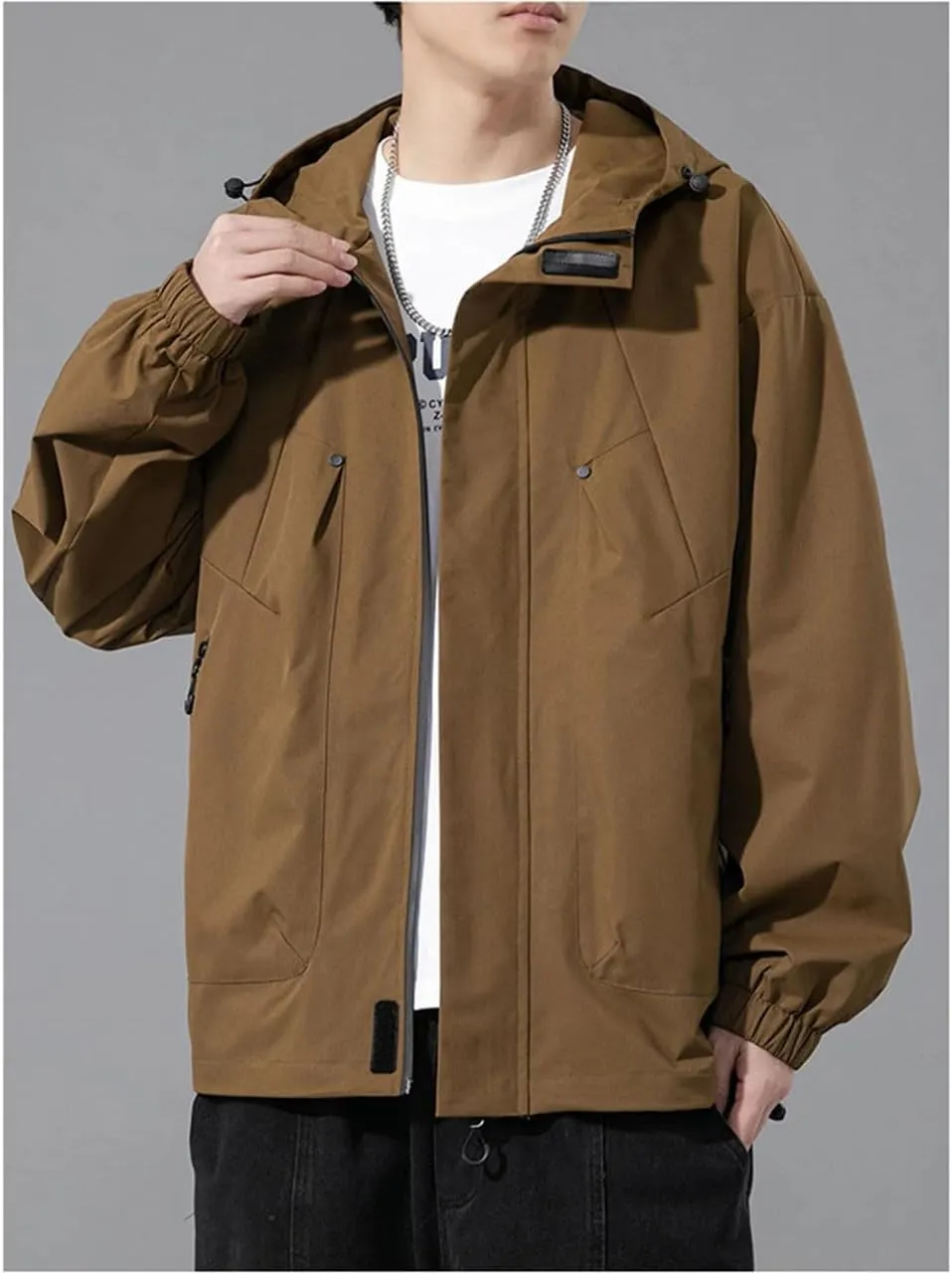 Men's Jacket Large Size Black Bomber Jacket Camping Hooded Loose Warm Jacket