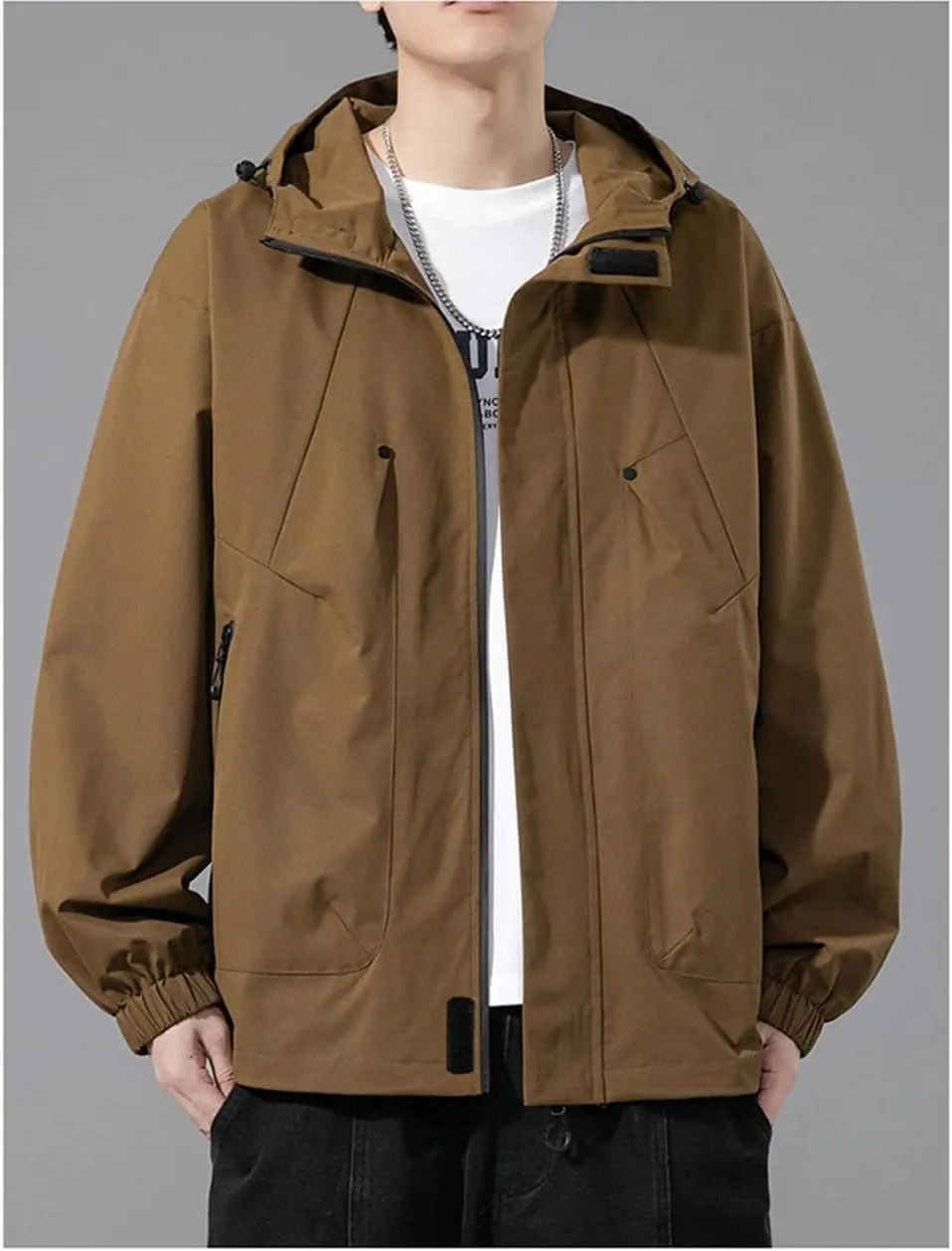 Men's Jacket Large Size Black Bomber Jacket Camping Hooded Loose Warm Jacket