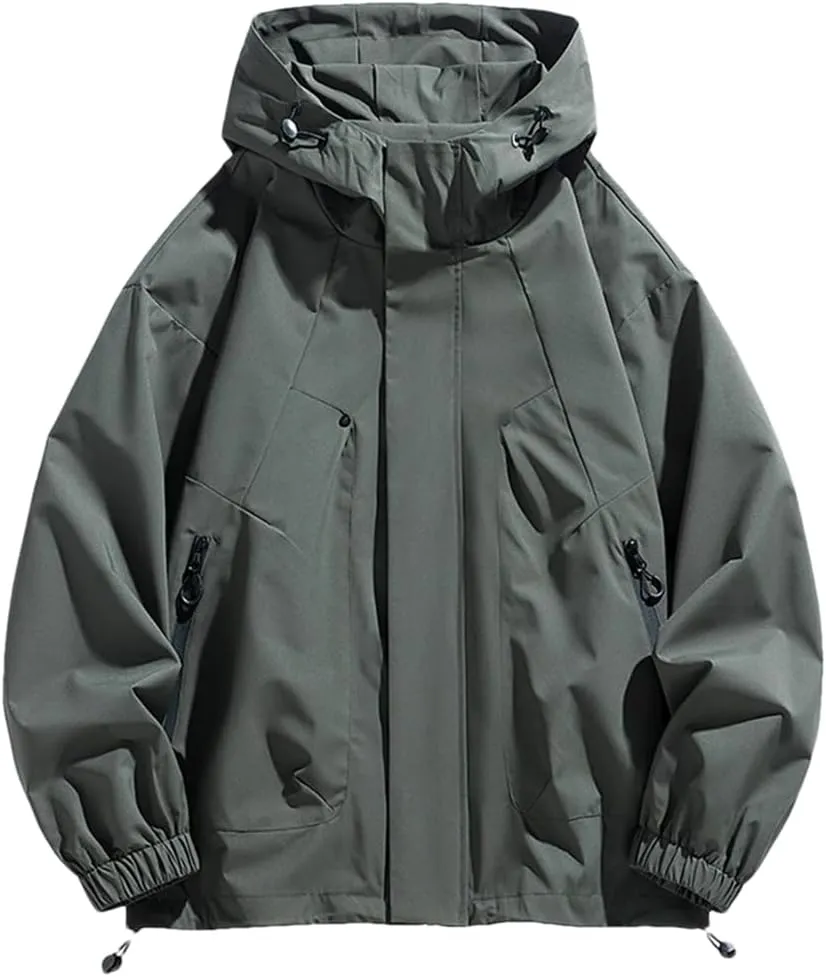 Men's Jacket Large Size Black Bomber Jacket Camping Hooded Loose Warm Jacket