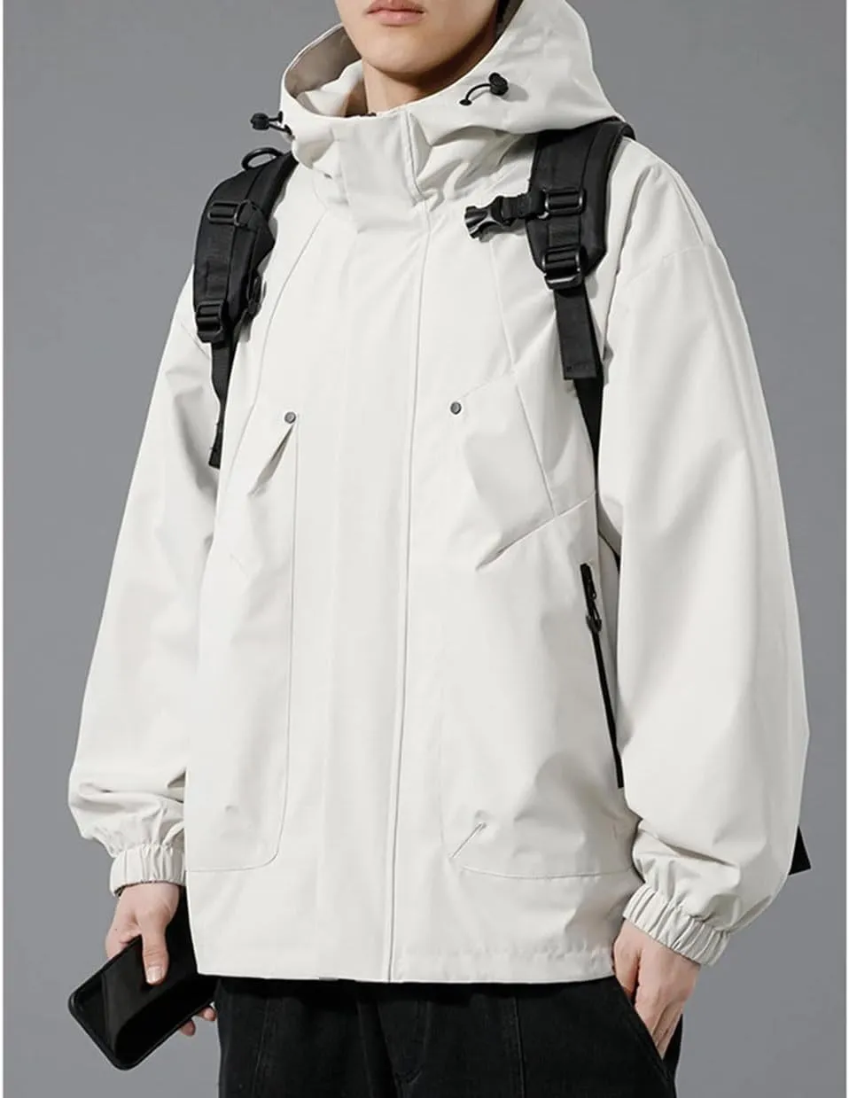 Men's Jacket Large Size Black Bomber Jacket Camping Hooded Loose Warm Jacket