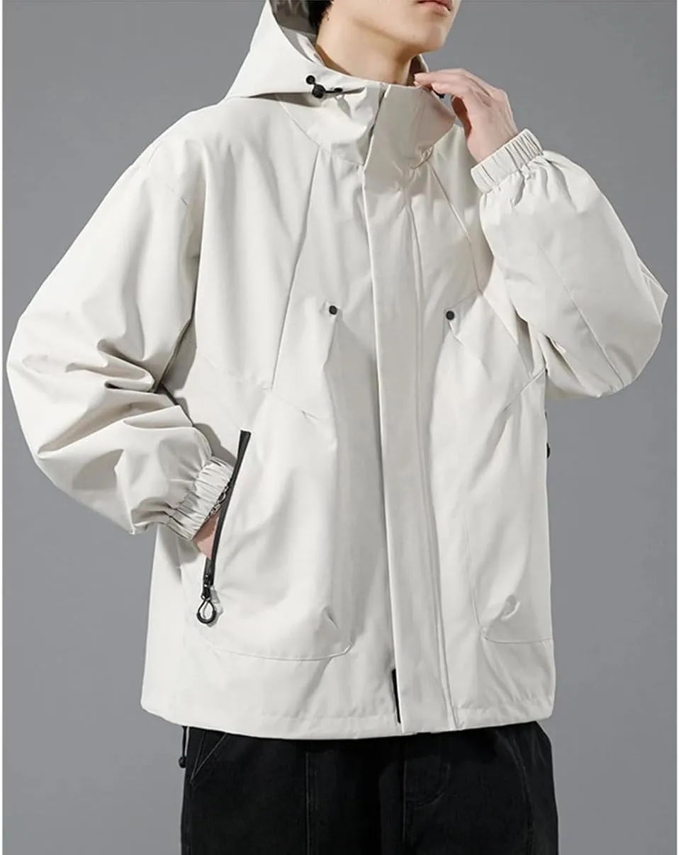 Men's Jacket Large Size Black Bomber Jacket Camping Hooded Loose Warm Jacket