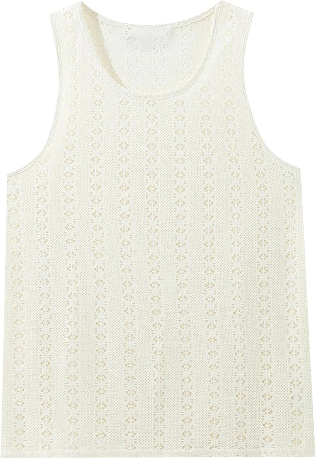 Men's Knit Hollow Out Beach Vacation Tank Tops, Sleeve Comfy Breathable Workout Training Shirts Summer Trendy Tees