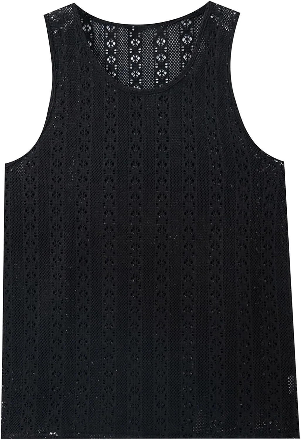 Men's Knit Hollow Out Beach Vacation Tank Tops, Sleeve Comfy Breathable Workout Training Shirts Summer Trendy Tees