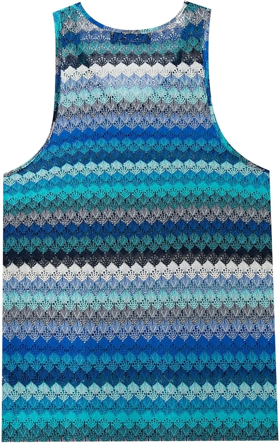 Men's Knit Hollow Out Beach Vacation Tank Tops, Sleeve Comfy Breathable Workout Training Shirts Summer Trendy Tees