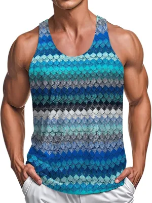 Men's Knit Hollow Out Beach Vacation Tank Tops, Sleeve Comfy Breathable Workout Training Shirts Summer Trendy Tees