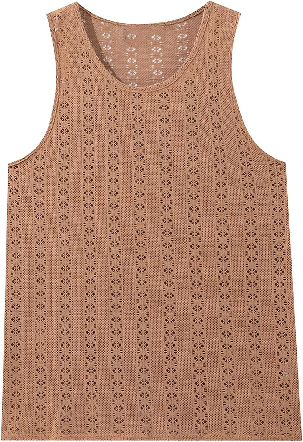 Men's Knit Hollow Out Beach Vacation Tank Tops, Sleeve Comfy Breathable Workout Training Shirts Summer Trendy Tees