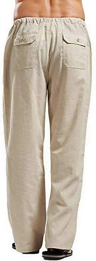 Mens Linen Harem Drawstring Plaid Pants Casual Elastic Waist Lightweight Loose Trouser Hippie Summer Beach Yoga Pant