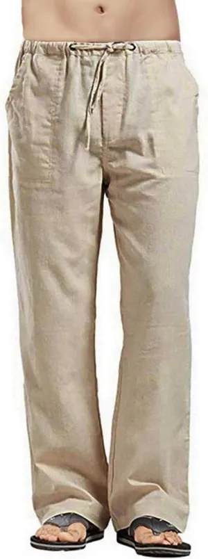 Mens Linen Harem Drawstring Plaid Pants Casual Elastic Waist Lightweight Loose Trouser Hippie Summer Beach Yoga Pant