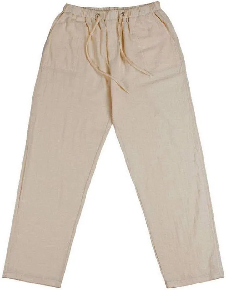 Mens Linen Harem Drawstring Plaid Pants Casual Elastic Waist Lightweight Loose Trouser Hippie Summer Beach Yoga Pant