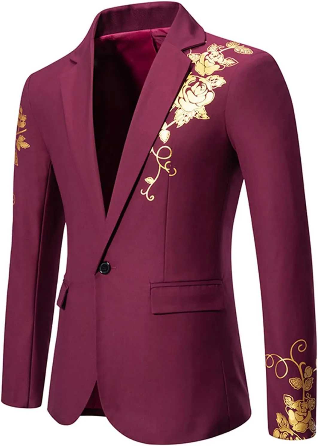 Mens Luxurious Gold Bronzing Blazers Long Sleeve Suit Jacket Slim Fit Sport Coats for Wedding Prom Formal Business