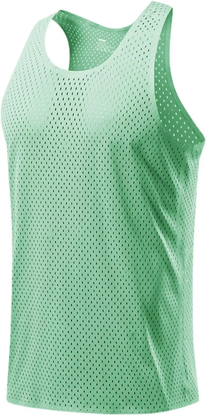 Men's Mesh Breathable Workout Tank Tops, Lightweight Quick Dry Sports Training Sleeveless Shirts Fashion Racerback Tees