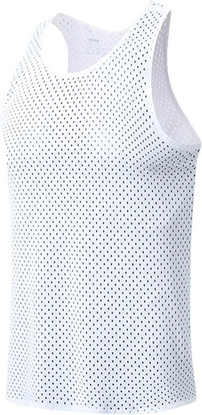 Men's Mesh Breathable Workout Tank Tops, Lightweight Quick Dry Sports Training Sleeveless Shirts Fashion Racerback Tees